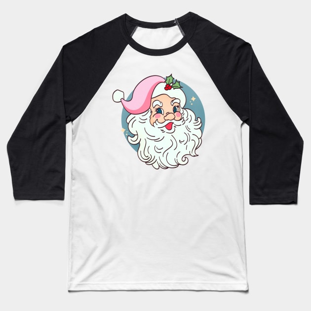 Retro Vintage Pink Santa Claus Funny Pink Christmas Baseball T-Shirt by alexlaw17